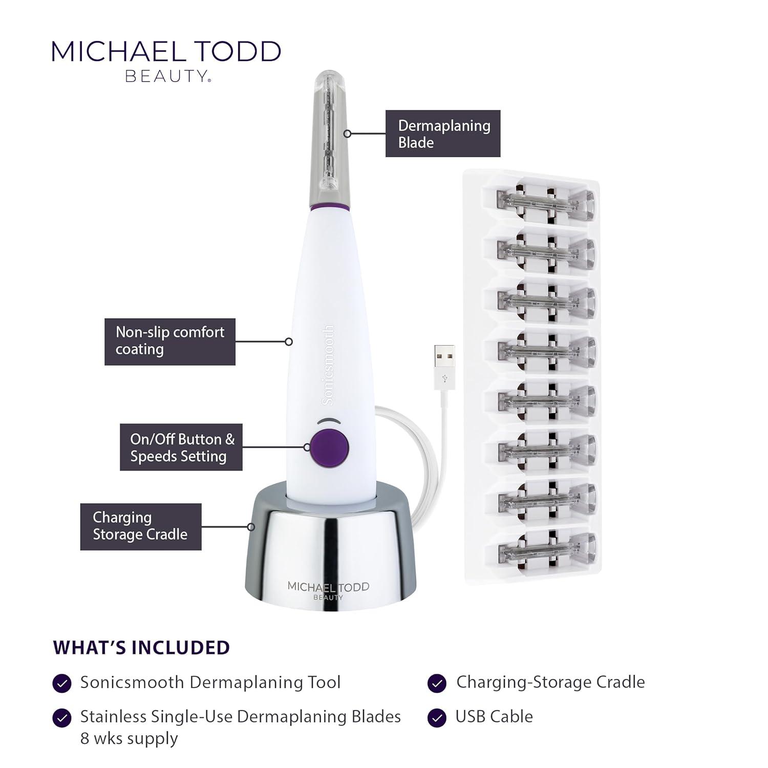 image:imageMichael Todd Beauty Sonicsmooth SONIC Technology Dermaplaning Tool 2 in 1 Womens Facial Exfoliation amp Peach Fuzz Hair Removal System with 8 Weeks of Dermaplaning Blades