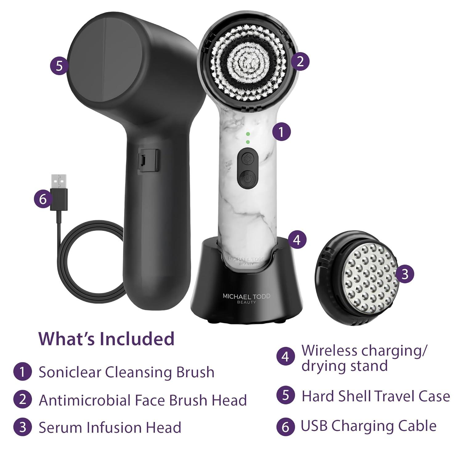 image:imageMichael Todd Beauty Soniclear Allure 2024 Best of Beauty Winner Facial Cleansing Exfoliation Brush System with Antimicrobial Protected Bristles 4 speeds Serum Infusion Head Travel Case
