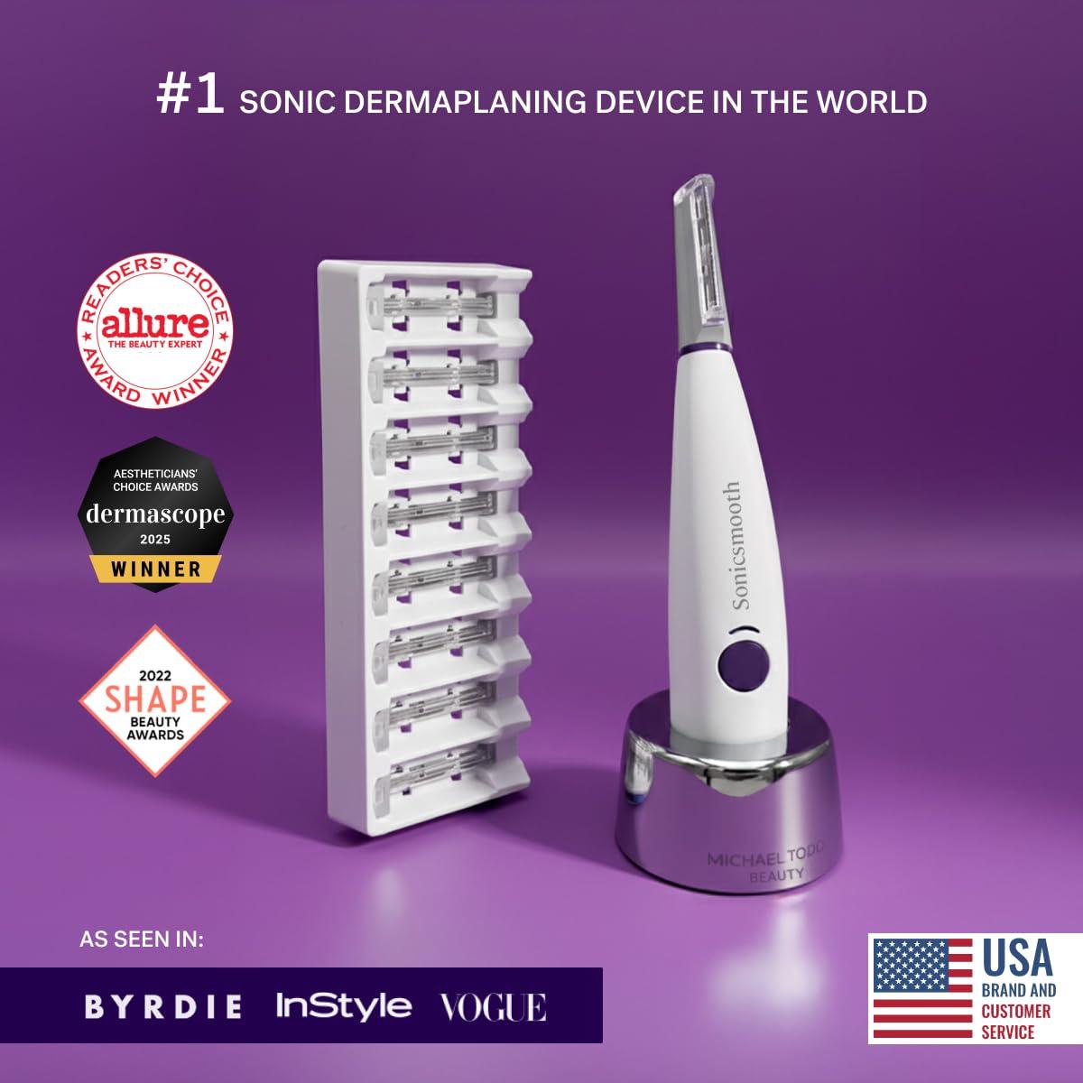 image:imageMichael Todd Beauty Sonicsmooth Dermaplane Razor for Women Face Eyebrow trimmer Dermaplaning System Peach Fuzz Remover 8 Weeks of Dermaplaning BladesWhite