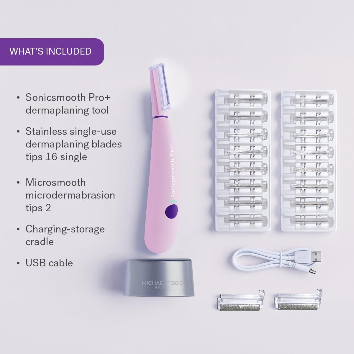 image:imageMichael Todd Beauty Sonicsmooth Pro Dermaplane Razor for Women Face Eyebrow trimmer Dermaplaning System wLED Light Peach Fuzz Remover 16 Dermaplaning Blades amp 2 Microsmooth Exfoliation TipsPink