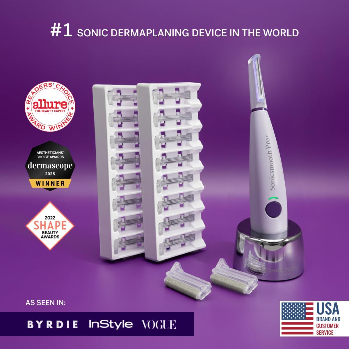 image:imageMichael Todd Beauty Sonicsmooth Pro Dermaplane Razor for Women Face Eyebrow trimmer Dermaplaning System wLED Light Peach Fuzz Remover 16 Dermaplaning Blades amp 2 Microsmooth Exfoliation TipsLavender