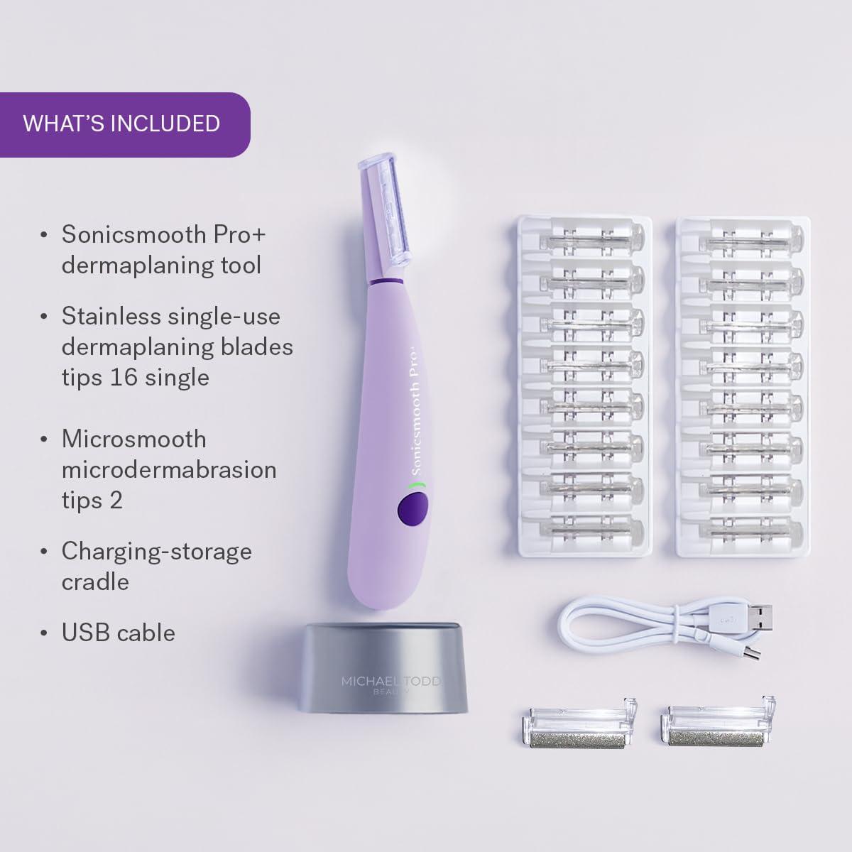 image:imageMichael Todd Beauty Sonicsmooth Pro Dermaplane Razor for Women Face Eyebrow trimmer Dermaplaning System wLED Light Peach Fuzz Remover 16 Dermaplaning Blades amp 2 Microsmooth Exfoliation TipsLavender