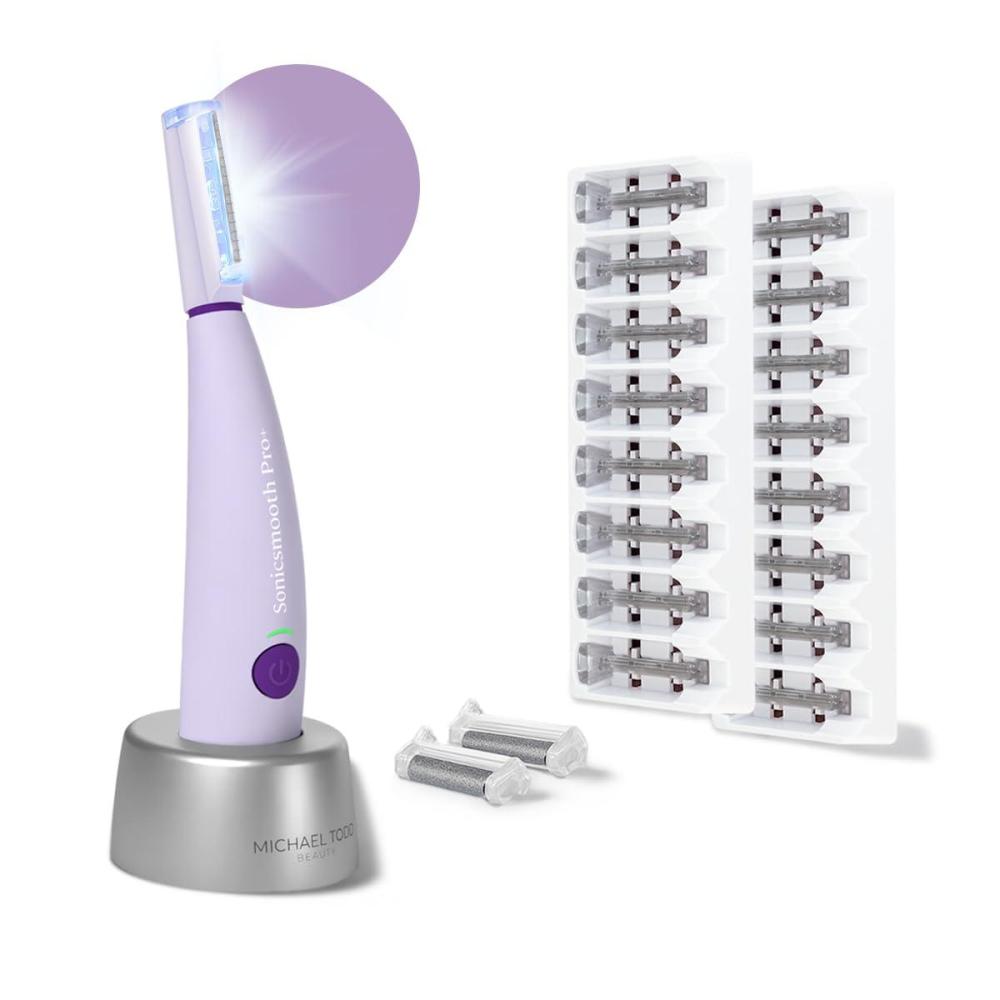 image:imageMichael Todd Beauty Sonicsmooth Pro Dermaplane Razor for Women Face Eyebrow trimmer Dermaplaning System wLED Light Peach Fuzz Remover 16 Dermaplaning Blades amp 2 Microsmooth Exfoliation TipsLavender