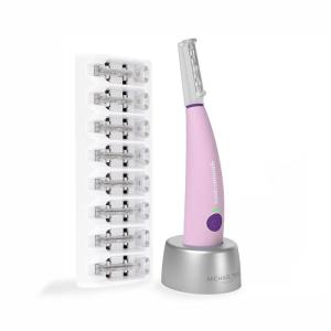 Michael Todd Beauty Sonicsmooth Dermaplane Razor for Women Face + Eyebrow trimmer Dermaplaning System – Peach Fuzz Remover – 8 Weeks of Dermaplaning Blades(Pink)