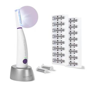 Michael Todd Beauty Sonicsmooth Pro+ Dermaplane Razor for Women Face + Eyebrow trimmer Dermaplaning System w/LED Light Peach Fuzz Remover -16 Dermaplaning Blades & 2 Microsmooth Exfoliation Tips(White)