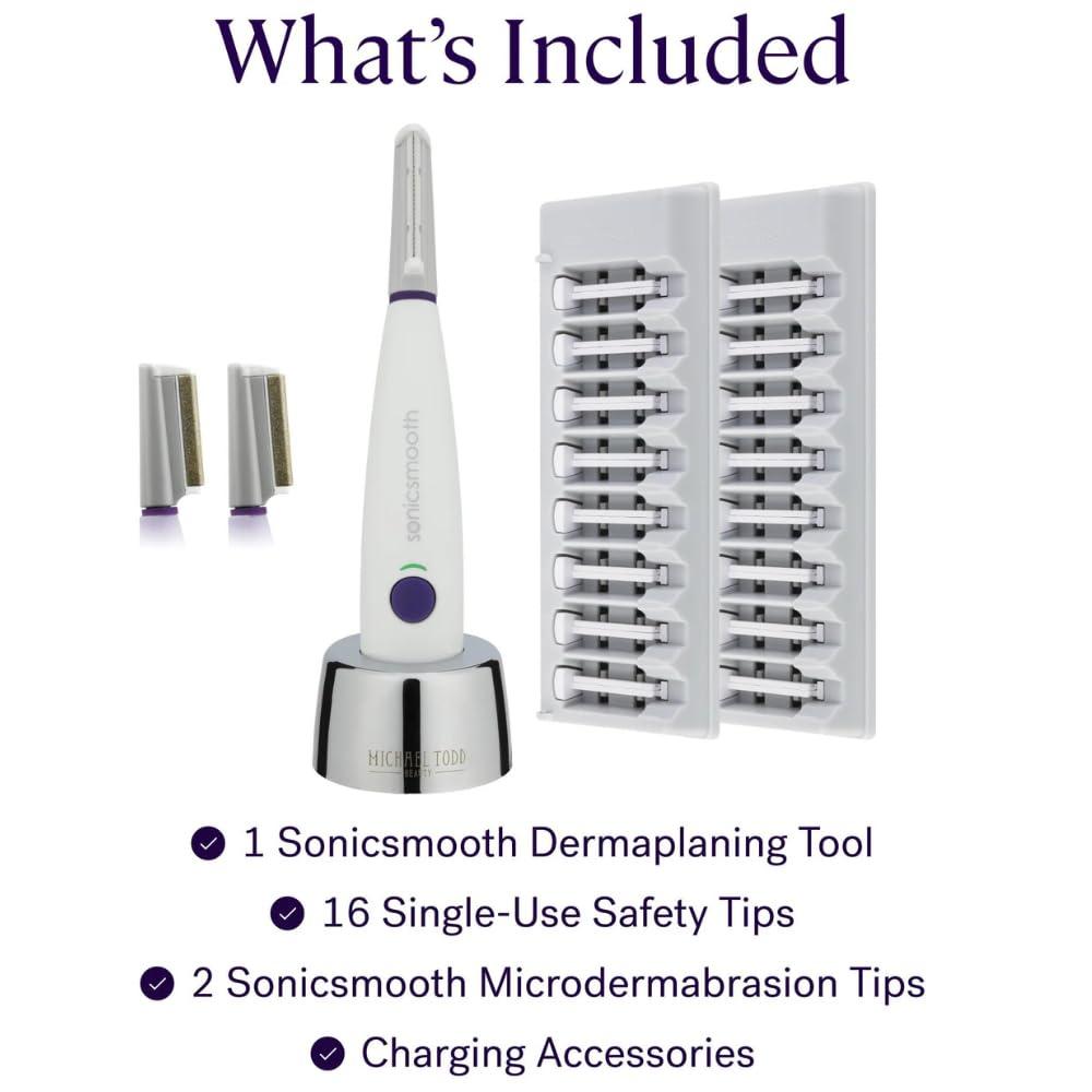 image:imageMichael Todd Beauty Sonicsmooth Pro SONIC Technology Dermaplaning Tool 2 in 1 Womens Facial Exfoliation amp Peach Fuzz Hair Removal System With 16 Safety Tips amp 2 Microdermabrasion Tips