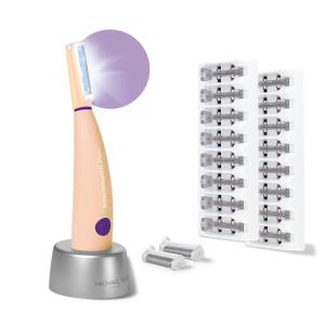 Michael Todd Beauty Sonicsmooth Pro+ Dermaplane Razor for Women Face + Eyebrow Trimmer Dermaplaning System w/LED Light Peach Fuzz Remover -16 Dermaplaning Blades & 2 Microsmooth Exfoliation Tips(Peach)